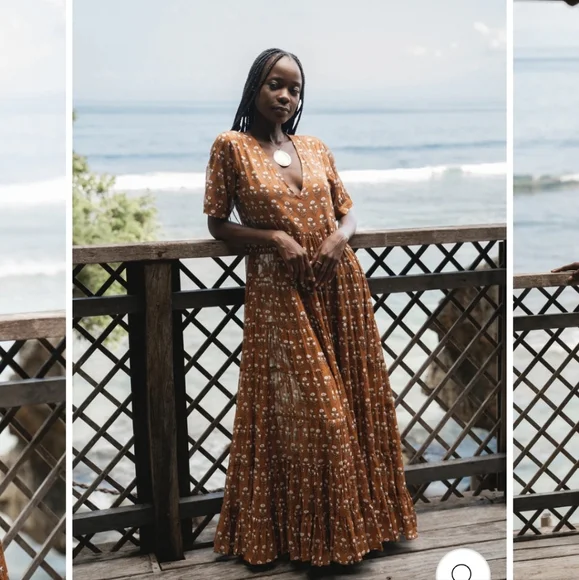 Daughters of India Chaaya Maxi Dress in Chai Cotton tiered vneck maxi dress - Picture 2 of 13